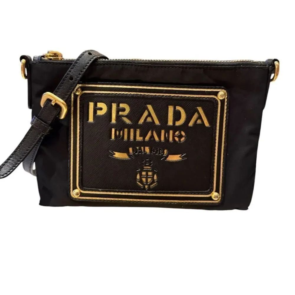 Authentic Black Prada Nylon/Leather Crossbody Bag